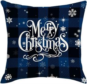 img 3 attached to 🎄 Blue Christmas Pillow Covers 16x16 - Artmag Decorative Outdoor Farmhouse Merry Christmas Buffalo Plaid Truck Gnomes Pillow Shams Cases Slipcovers Set of 4 for Couch Sofa