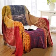 🧶 aivia boho throw blanket: vibrant chenille woven cover for bohemian furniture – aztec hippie style sofa blankets (60" x 75", red green navy yellow) logo