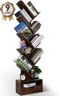 📚 ipow vintage style wooden tree bookshelf with drawers and 9 shelves - artistic tree bookcase holder for books, magazines, dvds - ideal for living room, home, office storage and display логотип