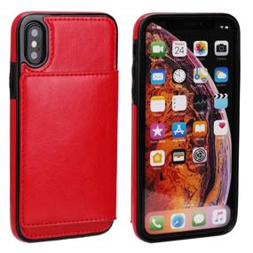 img 2 attached to 📱 Red iPhone Xs/X Wallet Case with Credit Card Holder and Kickstand – KIHUWEY Premium Leather Shockproof Protective Cover for iPhone X/Xs 5.8 Inch