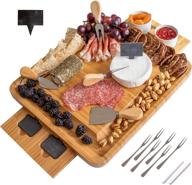 frux natural bamboo cheese board and knife set: the perfect charcuterie board set for serving cheese, meat and wine. includes bowls, cutlery and accessories. ideal housewarming gift! logo