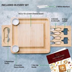 img 3 attached to Frux Natural Bamboo Cheese Board and Knife Set: The Perfect Charcuterie Board Set for Serving Cheese, Meat and Wine. Includes Bowls, Cutlery and Accessories. Ideal Housewarming Gift!