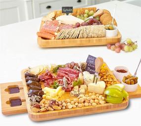 img 2 attached to Frux Natural Bamboo Cheese Board and Knife Set: The Perfect Charcuterie Board Set for Serving Cheese, Meat and Wine. Includes Bowls, Cutlery and Accessories. Ideal Housewarming Gift!