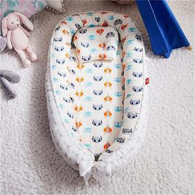 img 3 attached to 🦊 Abreeze Baby Lounger - Fox Baby Bassinet for Bed - Breathable Co-Sleeping Baby Nest - 100% Cotton Portable Crib Pillow - Owl Newborn Lounger Pillow