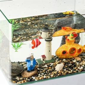img 1 attached to 🐠 Enhance Your Aquarium with JanYoo's 3-Piece Betta Fish Tank Decor Set: Submarine, Captain, Lighthouse Ornaments