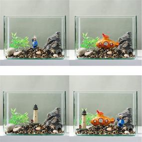 img 2 attached to 🐠 Enhance Your Aquarium with JanYoo's 3-Piece Betta Fish Tank Decor Set: Submarine, Captain, Lighthouse Ornaments