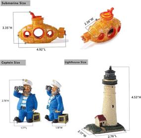 img 3 attached to 🐠 Enhance Your Aquarium with JanYoo's 3-Piece Betta Fish Tank Decor Set: Submarine, Captain, Lighthouse Ornaments