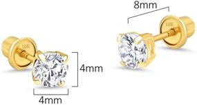 img 3 attached to 👧 10k Yellow Gold Basket Round CZ Cubic Zirconia Solitaire Children's Stud Screwback Earrings - Perfect for Baby Girls!