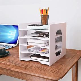 img 4 attached to 📁 5-Tier Desktop File Paper Organizer - White Office Desk Holder for Mail, Letters, and A4 Papers. Ideal for Home, Office, School, Classroom - Storage Rack for Documents, Notebooks.