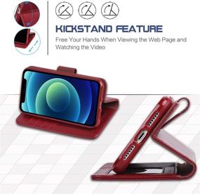 img 1 attached to 📱 Arae iPhone 12 Mini Case with Credit Card Holder and Wrist Strap - Wine Red [Not Compatible with Wireless Charging] [Not for iPhone 12 or iPhone XR]