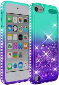 img 3 attached to 💎 Stylish iPod Touch 7/6/5 Case with HD Screen Protector for Girls – Atump Glitter Liquid Clear Diamond TPU Phone Case in Green/Purple