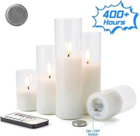 img 2 attached to 🕯️ Eywamage Clear Glass Slim Flameless Pillar Candles with Remote Control, Batteries Included, Flickering LED Candles D 2" H 3" 4" 5" 6" 7" - Wedding Table Decor Gift Set