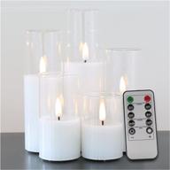 🕯️ eywamage clear glass slim flameless pillar candles with remote control, batteries included, flickering led candles d 2" h 3" 4" 5" 6" 7" - wedding table decor gift set логотип