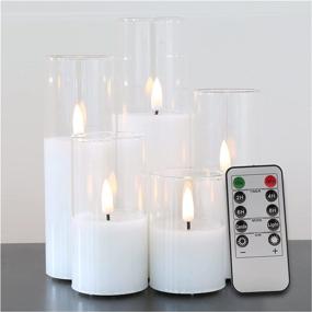 img 4 attached to 🕯️ Eywamage Clear Glass Slim Flameless Pillar Candles with Remote Control, Batteries Included, Flickering LED Candles D 2" H 3" 4" 5" 6" 7" - Wedding Table Decor Gift Set