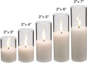 img 3 attached to 🕯️ Eywamage Clear Glass Slim Flameless Pillar Candles with Remote Control, Batteries Included, Flickering LED Candles D 2" H 3" 4" 5" 6" 7" - Wedding Table Decor Gift Set