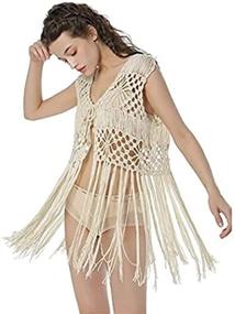 img 1 attached to 🌸 Boho Chic: Acemi Sleeveless Crochet Fringe Vest – 70s Inspired Hippie Cover up for Women