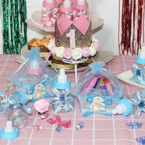 img 1 attached to Голубые предметы для вечеринки в стиле "baby shower": 12 штук бутылок с органзой 🍼 конфетными пакетами для вечеринки в честь мальчика и украшений для вечеринки.