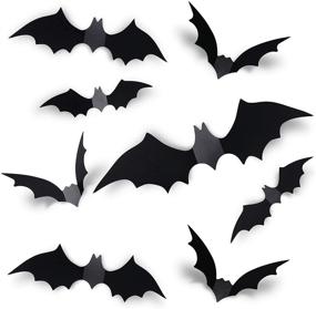 img 4 attached to Coogam 60PCS Halloween 3D Bats Decoration - Realistic PVC Scary Black Bat Sticker Set for Home Decor, DIY Wall Decal, Bathroom, Indoor Hallowmas Party Supplies - 4 Different Sizes