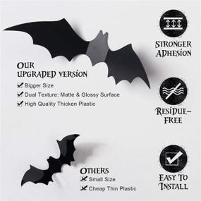 img 3 attached to Coogam 60PCS Halloween 3D Bats Decoration - Realistic PVC Scary Black Bat Sticker Set for Home Decor, DIY Wall Decal, Bathroom, Indoor Hallowmas Party Supplies - 4 Different Sizes