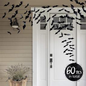 img 2 attached to Coogam 60PCS Halloween 3D Bats Decoration - Realistic PVC Scary Black Bat Sticker Set for Home Decor, DIY Wall Decal, Bathroom, Indoor Hallowmas Party Supplies - 4 Different Sizes