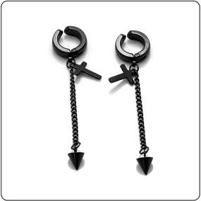 img 1 attached to 🔗 Fusamk Punk Rock Stainless Steel Cross Ear Clip Earrings with Long Chain Drop Dangle feature