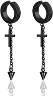 🔗 fusamk punk rock stainless steel cross ear clip earrings with long chain drop dangle feature logo