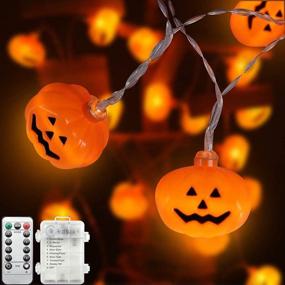 img 3 attached to 🎃 Waterproof Halloween LED Pumpkin String Lights with 3D Orange Jack-O-Lantern Design - 20 LED Battery Operated String Lights, 8 Modes for Indoor Outdoor Decor, Party Decorations