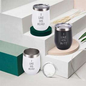 img 1 attached to 🍷 I Like His Beard, I Like Her Couples Wine Tumbler Set: Funny Wedding Engagement Gifts for Husband Wife - 12 Oz Stainless Steel Wine Tumblers