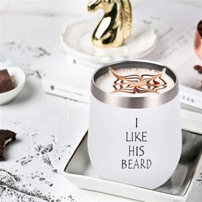 img 2 attached to 🍷 I Like His Beard, I Like Her Couples Wine Tumbler Set: Funny Wedding Engagement Gifts for Husband Wife - 12 Oz Stainless Steel Wine Tumblers