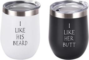 img 4 attached to 🍷 I Like His Beard, I Like Her Couples Wine Tumbler Set: Funny Wedding Engagement Gifts for Husband Wife - 12 Oz Stainless Steel Wine Tumblers