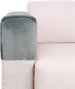 img 1 attached to 🛋️ LERTREE Set of 2 Velveteen Soft Sofa Arm Slipcovers - Elastic Sofa Armrest Protectors - Removable Sofa Arm Covers in Light Gray