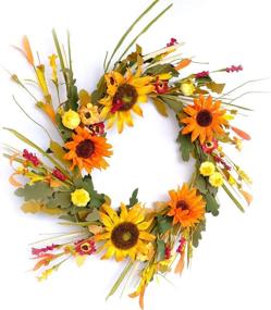 img 2 attached to Enhance Your Entrance with the Idyllic 20 Inches Sunflower Harvest Wreath - Perfect Fall Wreath for Front Door