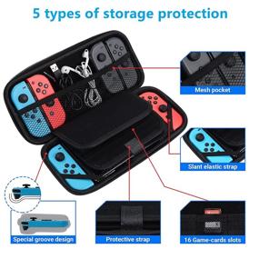 img 2 attached to 🎮 Waterproof Oxford Fabric Black Hardshell Carrying Case for Nintendo Switch - On-the-go Travel Case to Store Consoles, Game Cards, and Accessories