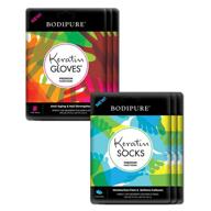 💆 bodipure premium keratin gloves & socks: hydrating dull dry hands, cracked heels - callus softening, nail strengthening, skin brightening & nourishing - 3 pairs each (3+3 pack) logo