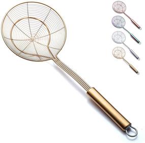 img 4 attached to Golden Spider Skimmers for Kitchen by Kyraton - Stainless Steel with Titanium Gold 🕷️ Plating, Slotted Spoon Pasta Strainers, Tomato Food Strainer Skimmer Ladle for Effortless Kitchen Cooking and Frying