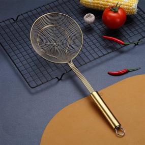 img 3 attached to Golden Spider Skimmers for Kitchen by Kyraton - Stainless Steel with Titanium Gold 🕷️ Plating, Slotted Spoon Pasta Strainers, Tomato Food Strainer Skimmer Ladle for Effortless Kitchen Cooking and Frying