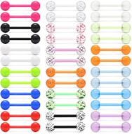 🌙 lcolyoli 36pcs 14g glow in the dark flexible acrylic straight tongue barbell nipple ring retainer piercing jewelry for women and men - 16mm bar logo