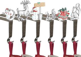 img 4 attached to 🎅 KUZOO 6 Pieces Christmas Stocking Holders: Festive Fireplace Hooks Hanger in Anti-Gold Finish