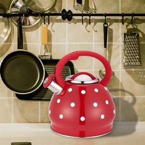 img 2 attached to ☕ J·Striker 3.5 Liter Whistling Tea Kettle - Stylish Stainless Steel Whistling Tea Pot with Cool Grip Handle for Stovetop (cream) (red accent)