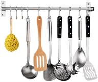 🔧 stainless steel kitchen sliding hooks rack: organize kitchen tools with 10 removable s hooks for towels, pot pans, spoons, coats, bathrobes, bbq – wall mounted hanger логотип