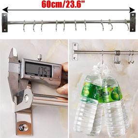 img 2 attached to 🔧 Stainless Steel Kitchen Sliding Hooks Rack: Organize Kitchen Tools with 10 Removable S Hooks for Towels, Pot Pans, Spoons, Coats, Bathrobes, BBQ – Wall Mounted Hanger