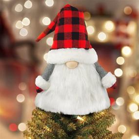 img 4 attached to 🎄 Handmade Scandinavian Tomte Gnome Christmas Tree Topper with Plaid Hat for Holiday Home Decor - KMUYSL Christmas Tree Decorations