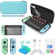 🎮 yuanhot accessories bundle for switch animal crossing edition: carrying storage case, screen protector, remote protective cover, games holder, thumb caps - blue logo