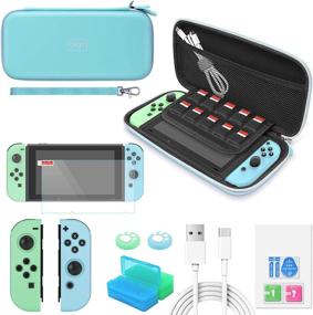 img 4 attached to 🎮 YUANHOT Accessories Bundle for Switch Animal Crossing Edition: Carrying Storage Case, Screen Protector, Remote Protective Cover, Games Holder, Thumb Caps - Blue