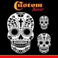 💀 day of the dead sugar skull stencil set - custom shop airbrush templates (skull design #15, laser cut & reusable in 3 scale sizes) logo