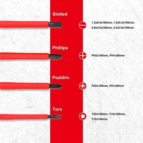 img 2 attached to 🛠️ Профессиональный набор изоляционных отверток для электрика Premium 1000В: 13-предметный набор отверток Phillips, Шлиц и Pozidriv с магнитом из хром-ванадиевой стали Torx.