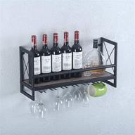 🍷 rustic wall mounted wine racks with stemware holders - womio 24in, industrial metal hanging wine holder, bottle holder with 7 stem glass holders, distressed metal & wood wall shelf логотип