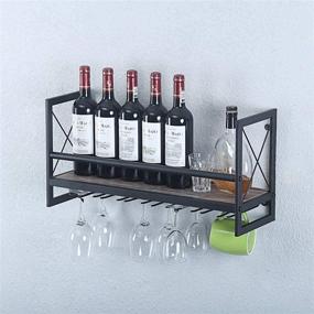 img 3 attached to 🍷 Rustic Wall Mounted Wine Racks with Stemware Holders - Womio 24in, Industrial Metal Hanging Wine Holder, Bottle Holder with 7 Stem Glass Holders, Distressed Metal & Wood Wall Shelf