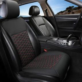 img 4 attached to Black Panther 1 Piece Luxury PU Leather Front Car Seat Cover Breathable And Non-Slip Auto Seat Protector For 95% Car Seats (Black Red Line)