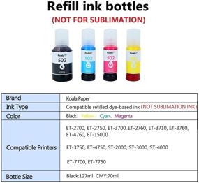 img 3 attached to 🖨️ Koala Compatible Refilled Ink Bottle Replacement for 502 T502 - ET-2700 ET-2750 ET-2760 ET-3750 ST-2000 ST-3000 ST-4000 Printer - Black, Cyan, Magenta, Yellow, 4 Pack